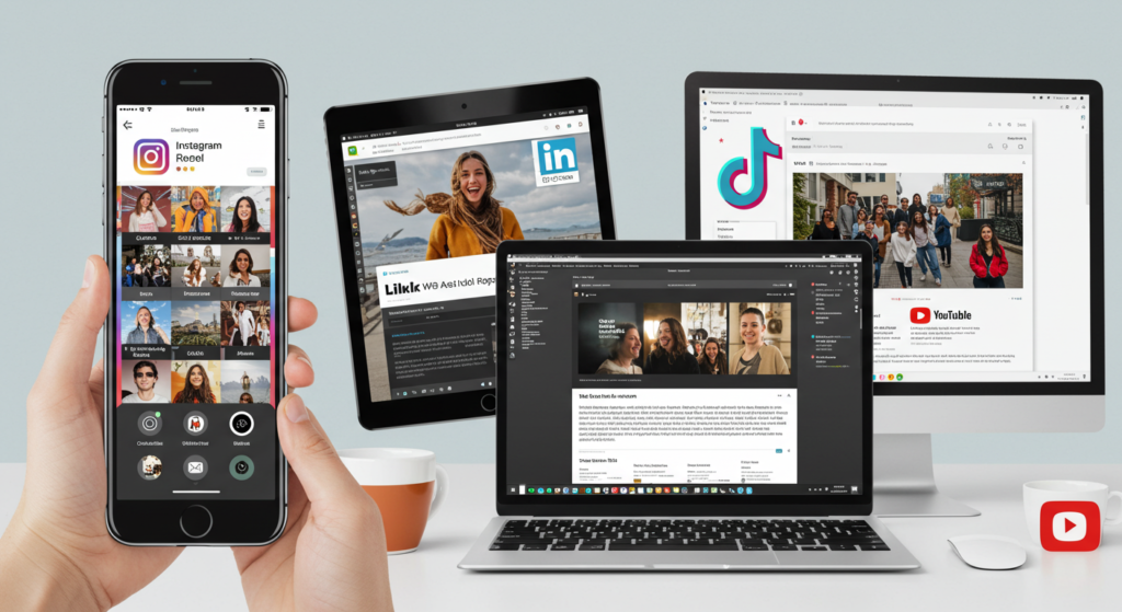 A collage showcasing different types of content tailored for various platforms