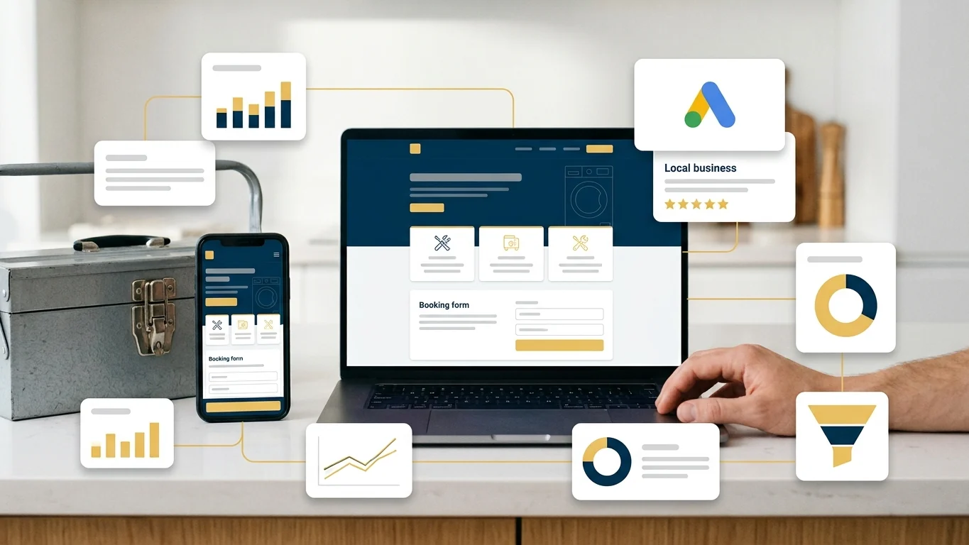 Appliance repair booking page and mobile call bar
