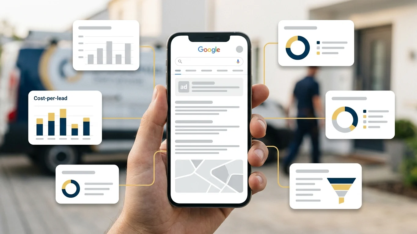 Local search results and paid placement for an appliance repair company