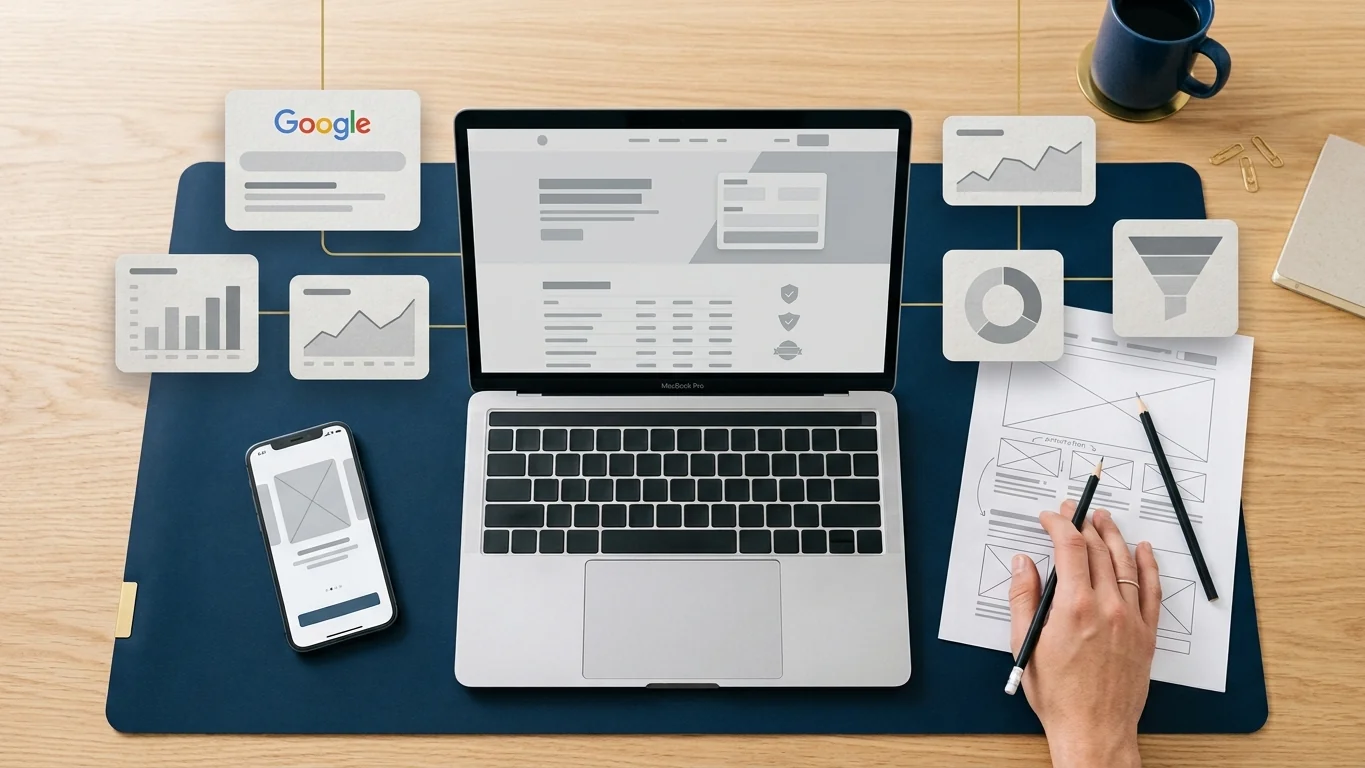 Money transfer website and app onboarding being designed on a desk